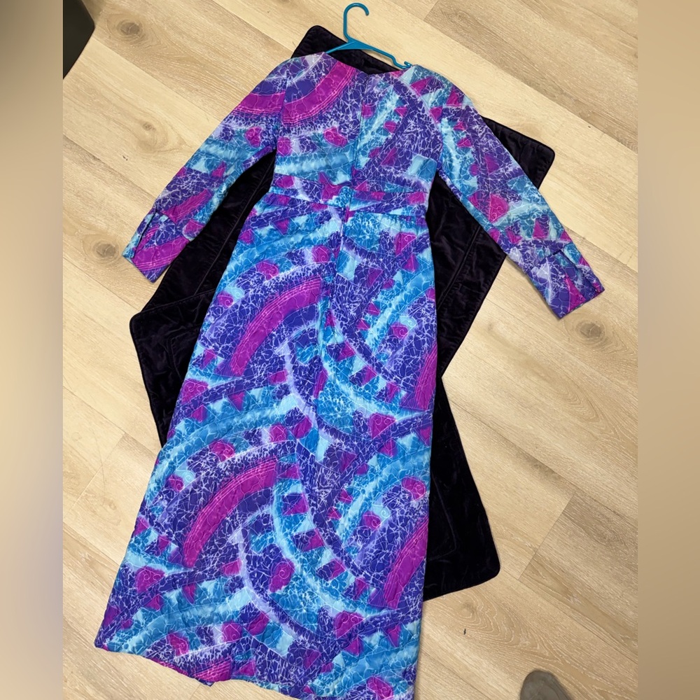 Vintage Purple Blue & Pink 60’s 70’s quilted long sleeve pencil Maxi Dress XS - Picture 5 of 16
